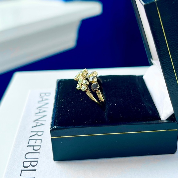 Banana Republic Stacking Ring Set in Yellow Gold-tone w/ Green & Black Gemstones - Picture 3 of 13
